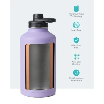 Buzio Trio Series Water Bottle with 3 Lids and Sleev 1.9L - Purple
